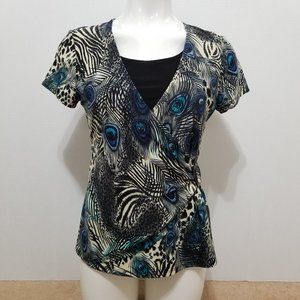 Notations top Small animal print peacock feather Y2K wrap style career weekend